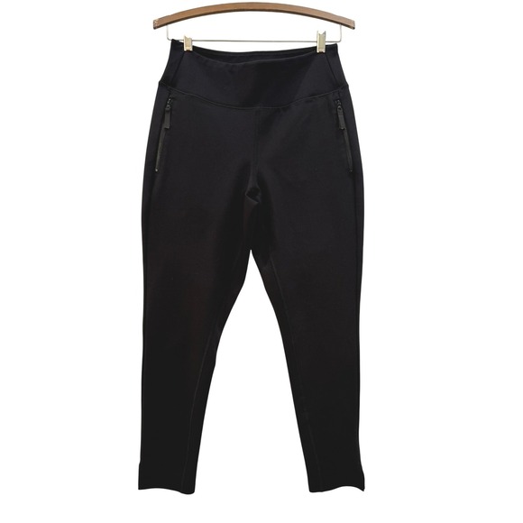 FLX Pants - FLX Womens High Rise Zipper Pocket Leggings Black Tapered Ankle Slit Pants